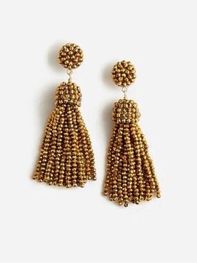 J. Crew Gold Beaded Tassel Drop Earrings